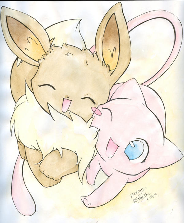 Mew_and_Eevee_by_Kidura.jpg
